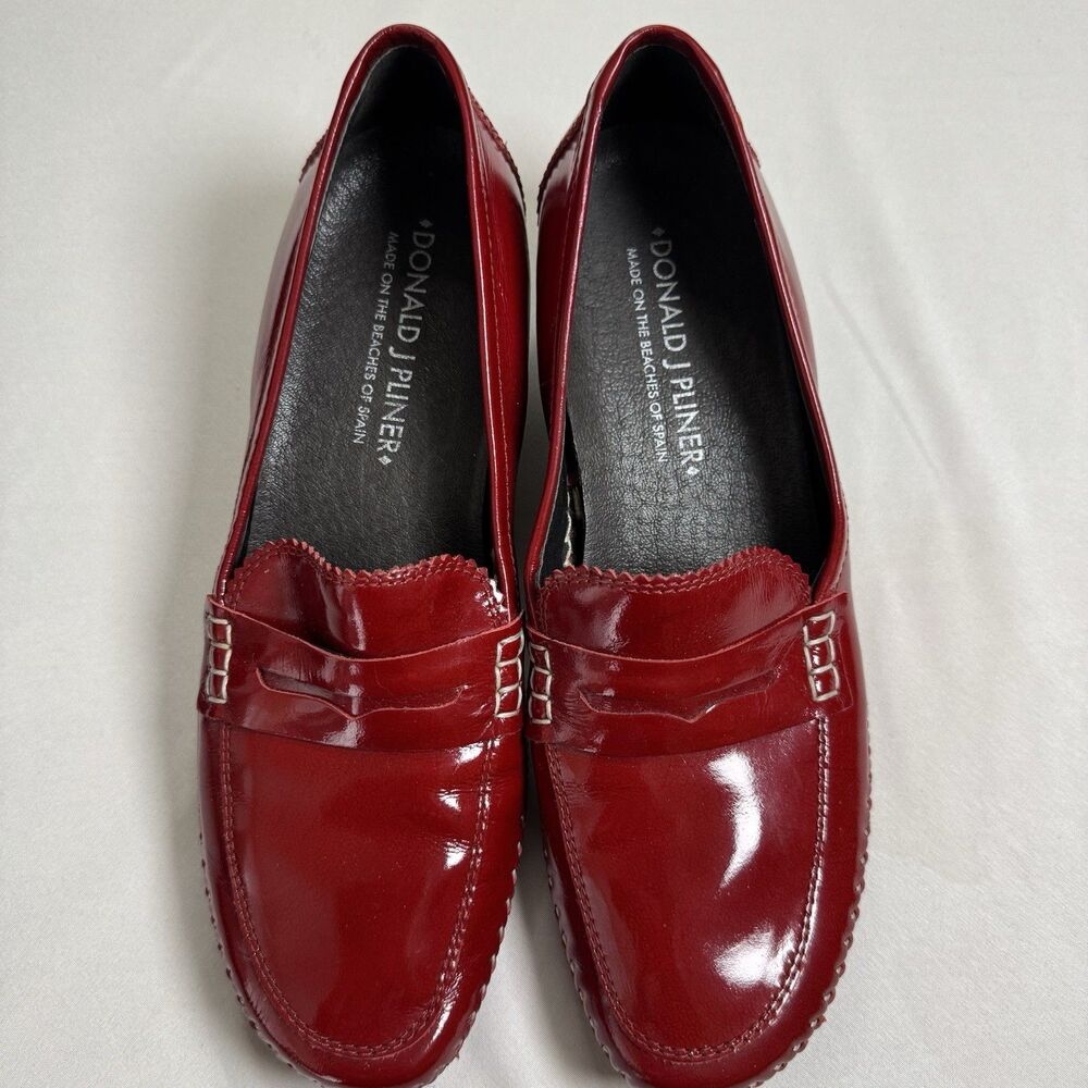 Donald J Pliner Red Leather Loafers Petra S9 Sz 8.5M Slip On Driving Shoes